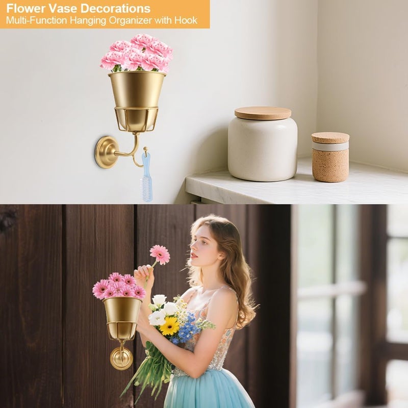Jaxbo Handcrafted Opal Wall Vessel,Vintage Wall Vase for Brass Flowers,Multi-Function Hanging Organizer with Hook - Image 5